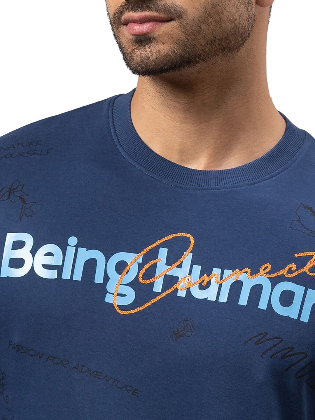 Being Human Men Navy Blue Printed Sweatshirt