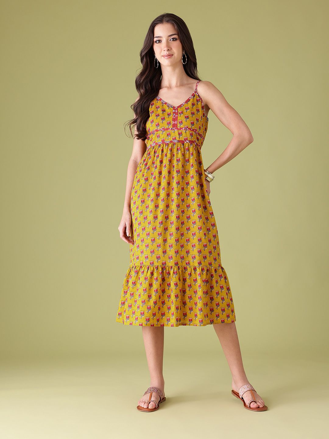 Anouk Floral Print Shoulder Straps Ethnic Dress