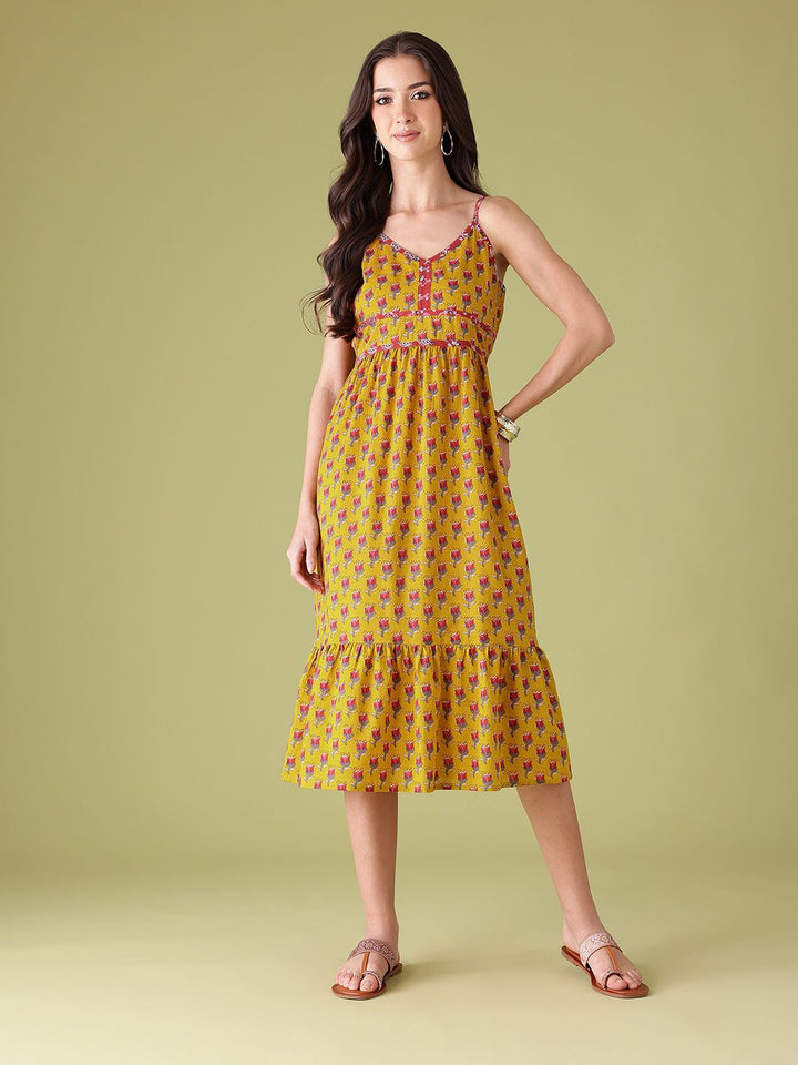 Anouk Floral Print Shoulder Straps Ethnic Dress
