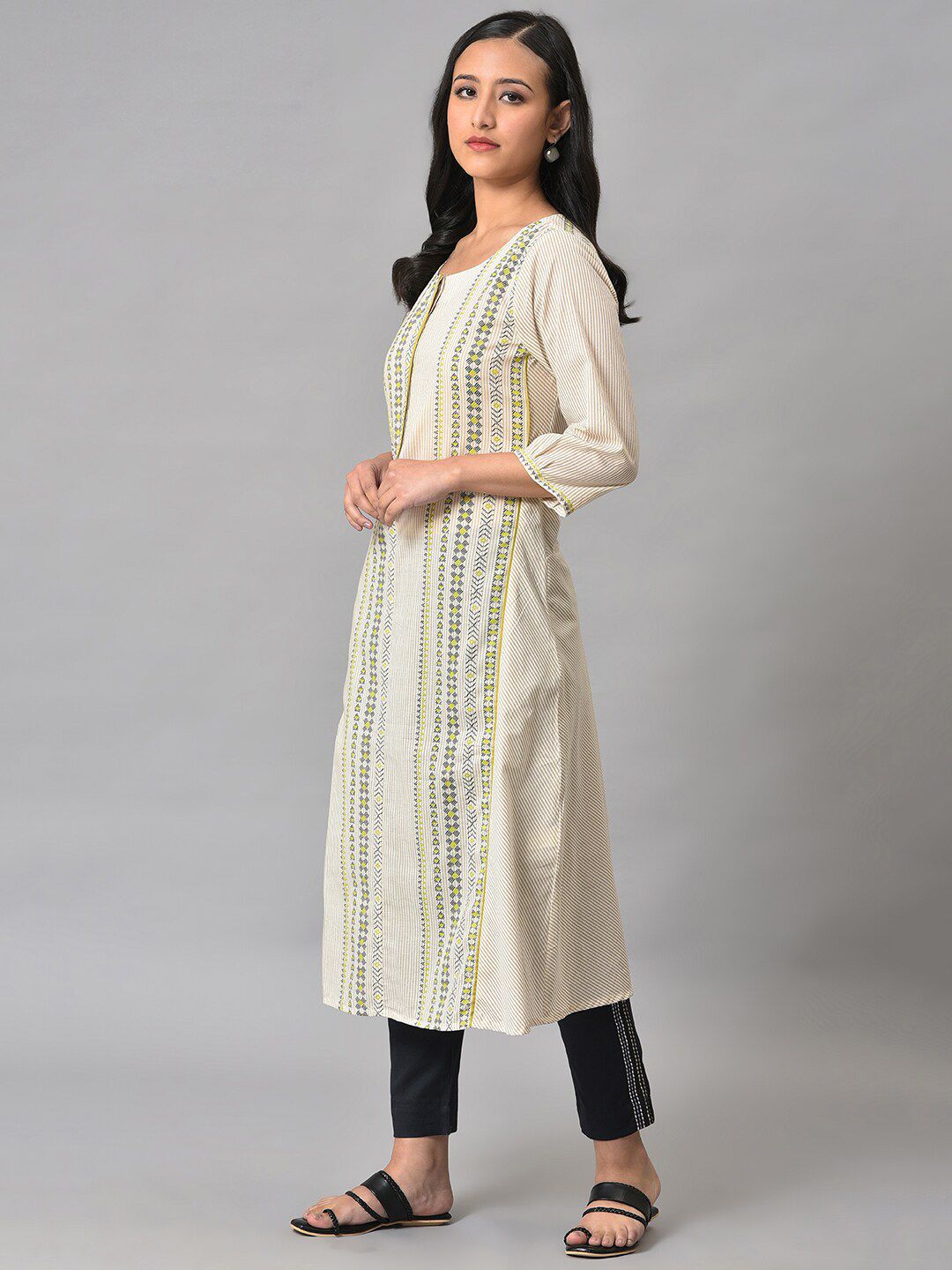 W Women Striped Cotton Kurta