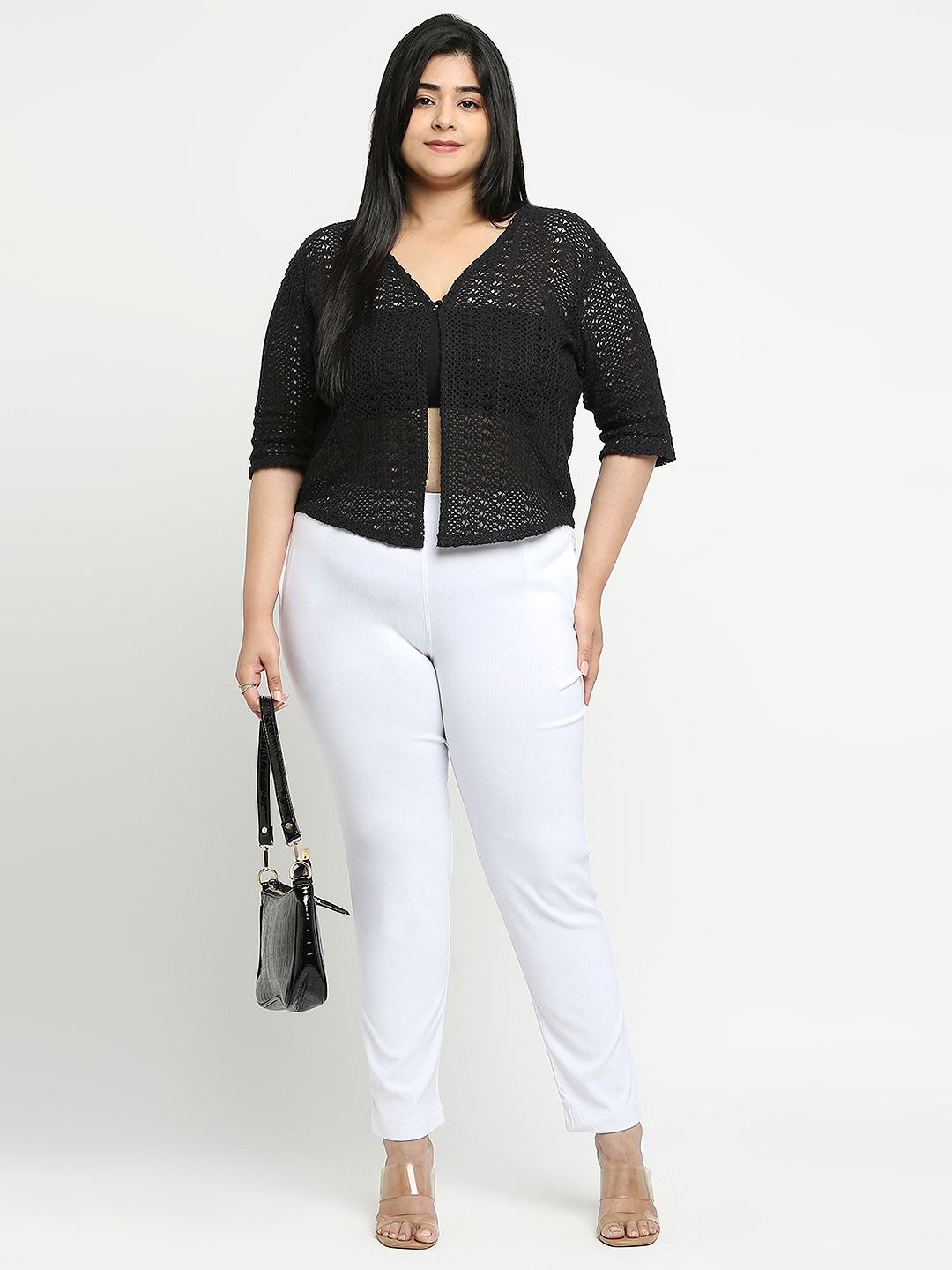 Style Quotient Plus Size Women Self Design Lace Open Front Smart Casual Shrug