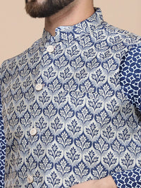 Anouk Navy Blue Ethnic Motifs Printed Straight Pure Cotton Kurta with Churidar