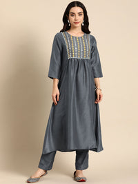 Anouk Ethnic Motifs Embroidered Regular Mirror Work Kurta with Trousers