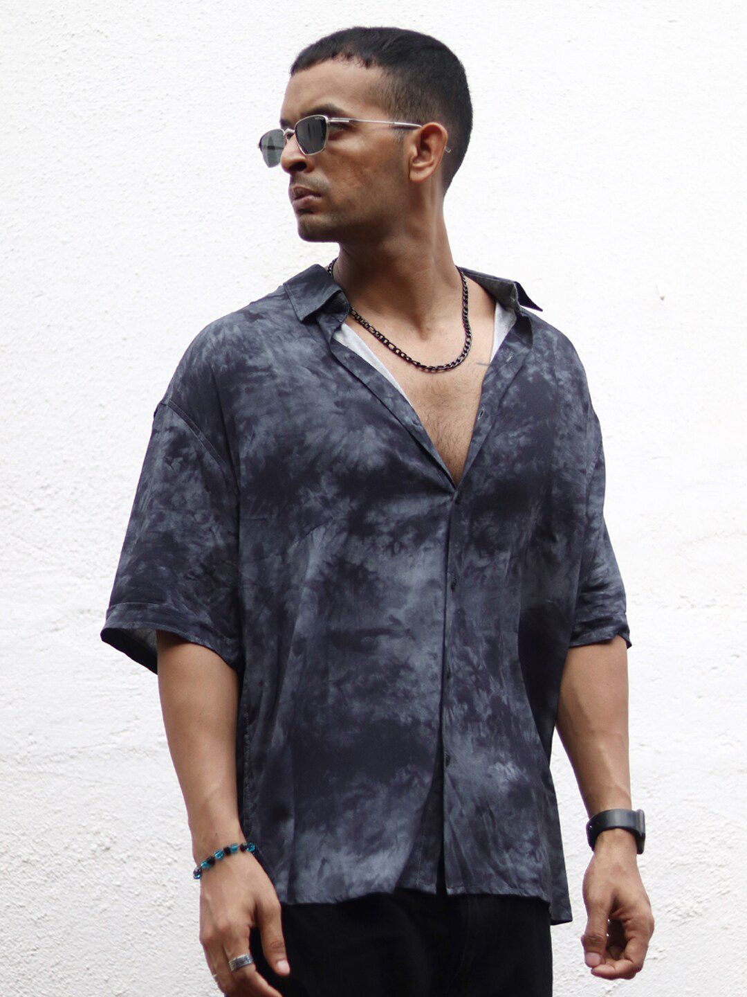 Powerlook Grey India Slim Oversize Opaque Tie & Dye Casual Shirt