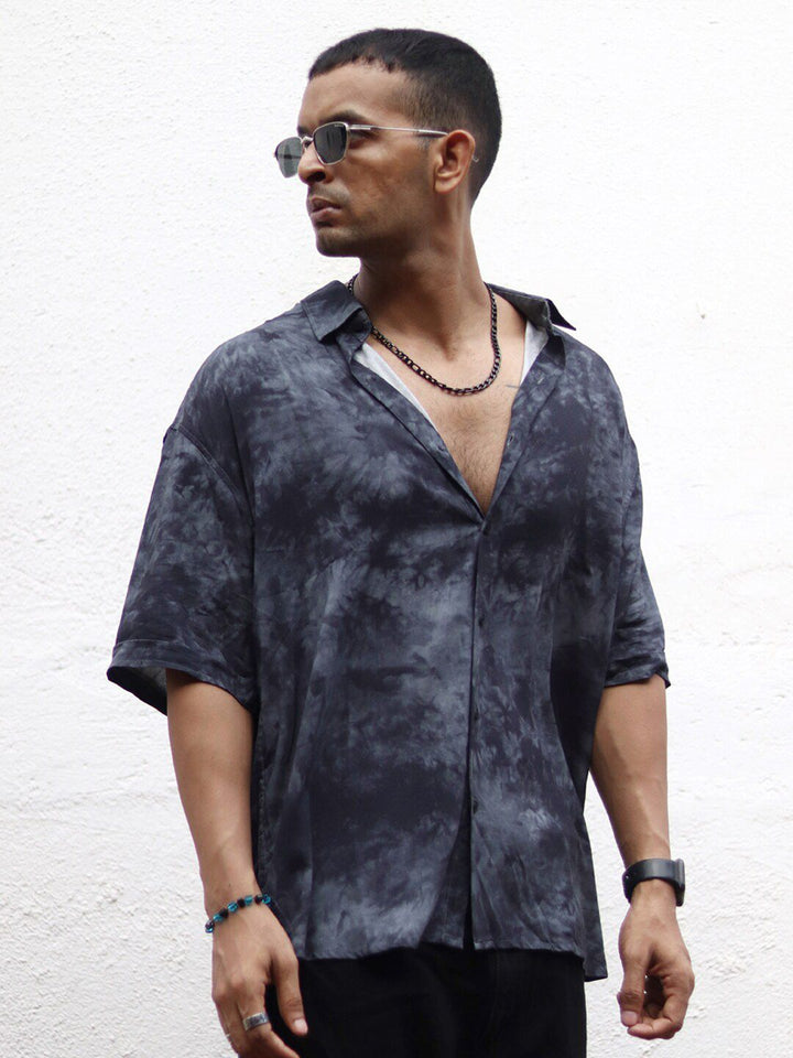 Powerlook Grey India Slim Oversize Opaque Tie & Dye Casual Shirt