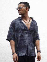 Powerlook Grey India Slim Oversize Opaque Tie & Dye Casual Shirt