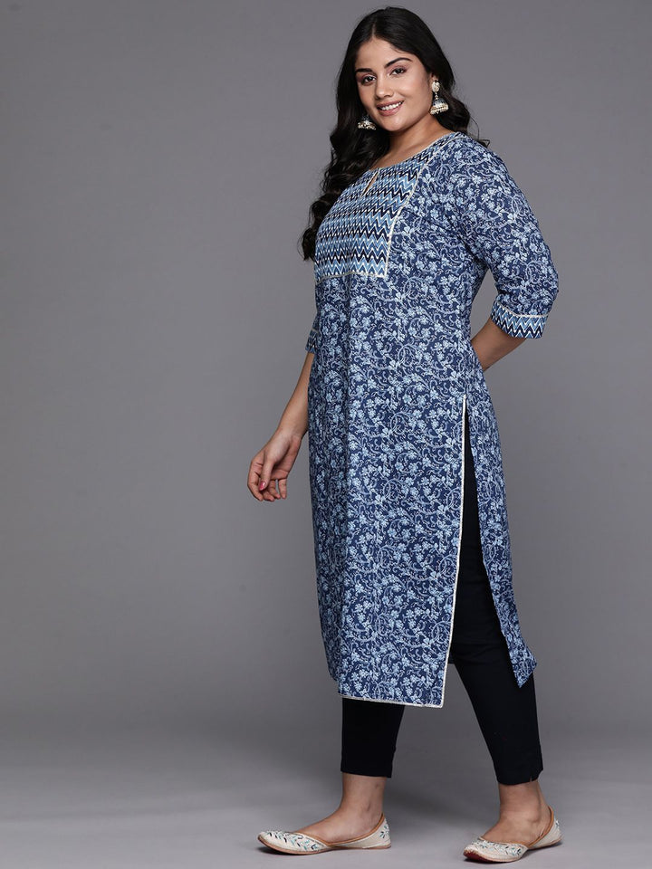 EXTRA LOVE BY LIBAS Women Floral Printed Keyhole Neck Gotta Patti Kurta