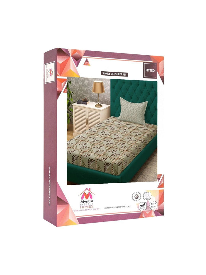 Myntra Elegant Homes Beige Geometric 400 TC Single Bedsheet with 1 Pillow Covers