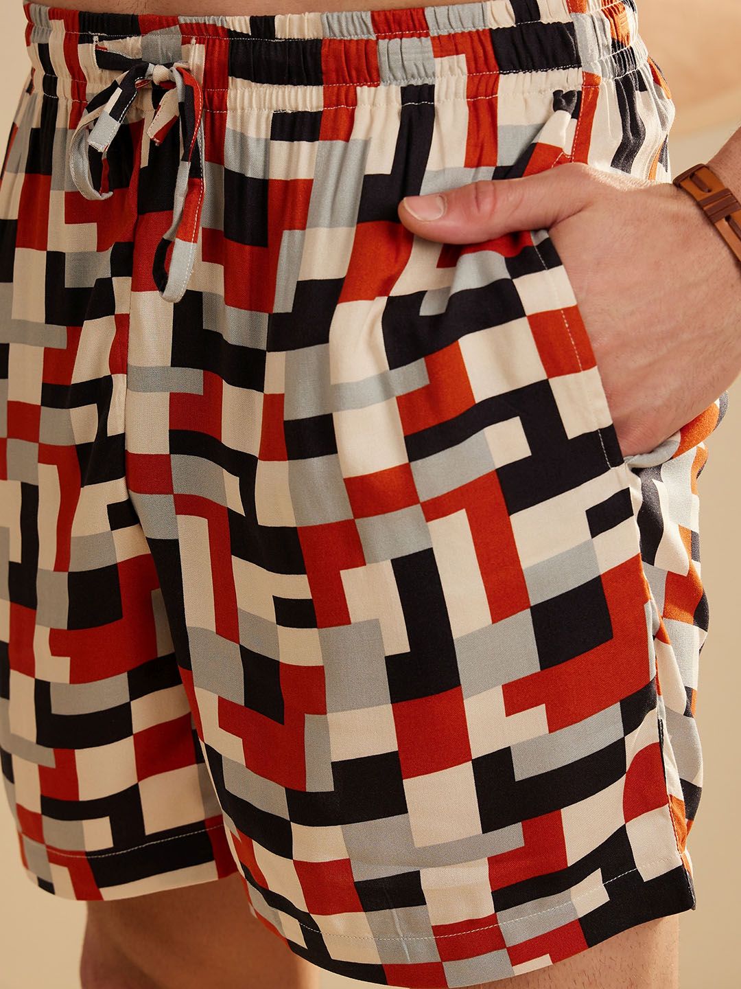 DENNISON The Vacay Mode Geometric Printed Shirt-Collar Shirt With Shorts