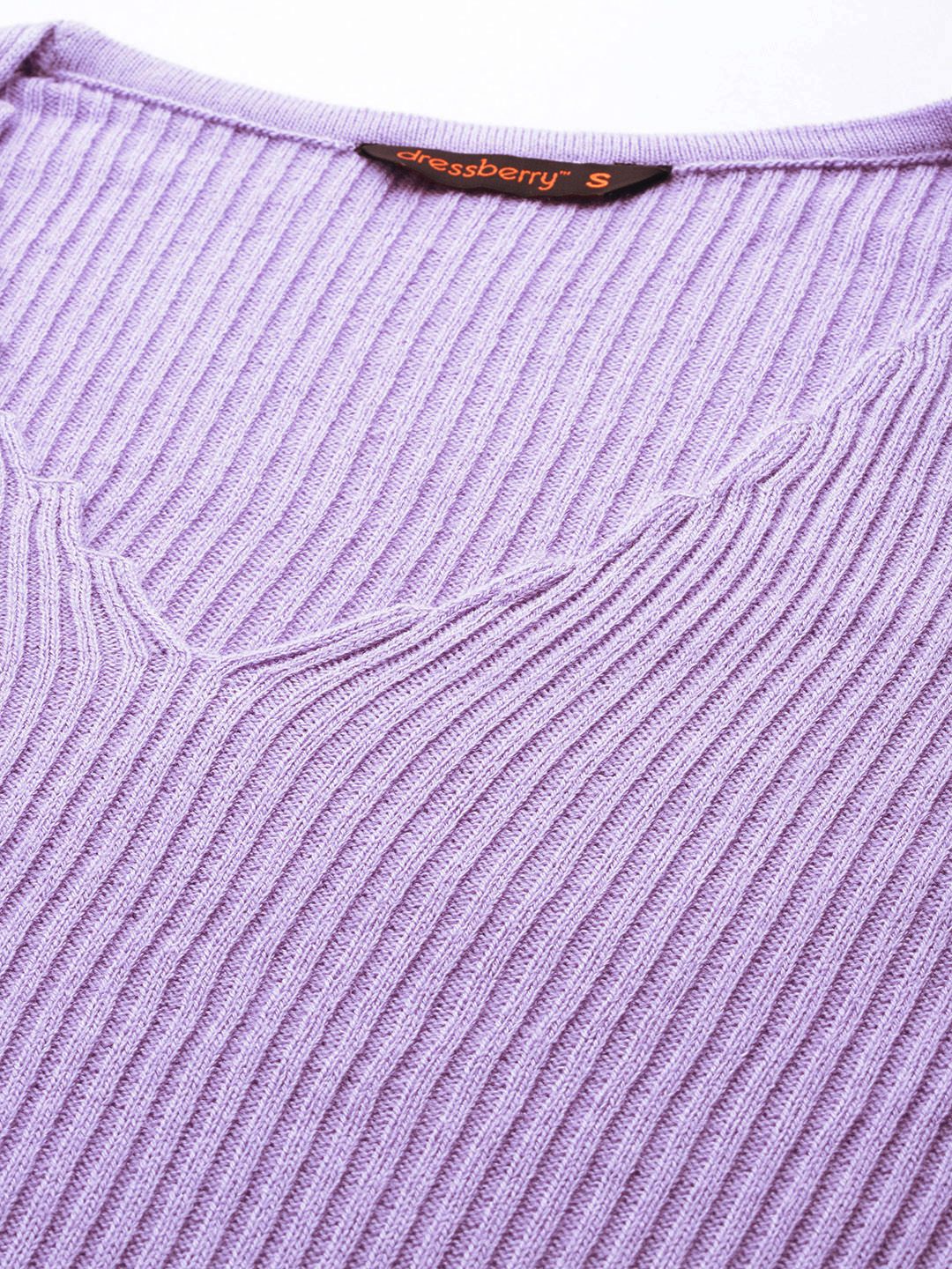 DressBerry Women V-Neck Ribbed Pullover