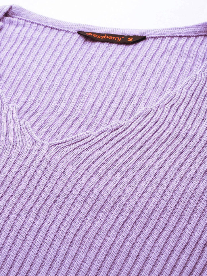 DressBerry Women V-Neck Ribbed Pullover