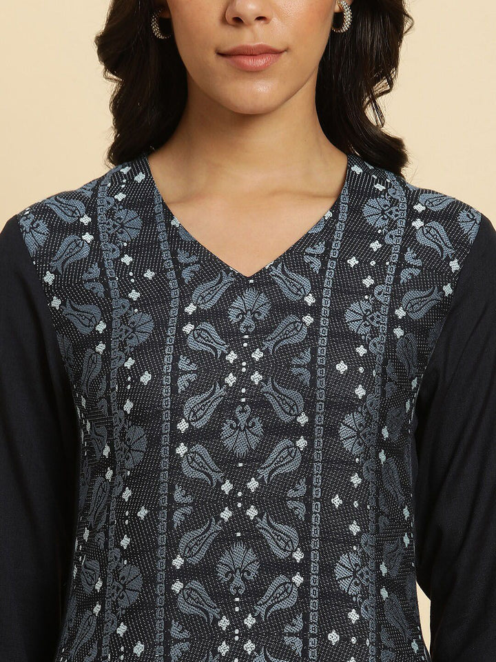 W Ethnic Motifs Printed V-Neck Kurta
