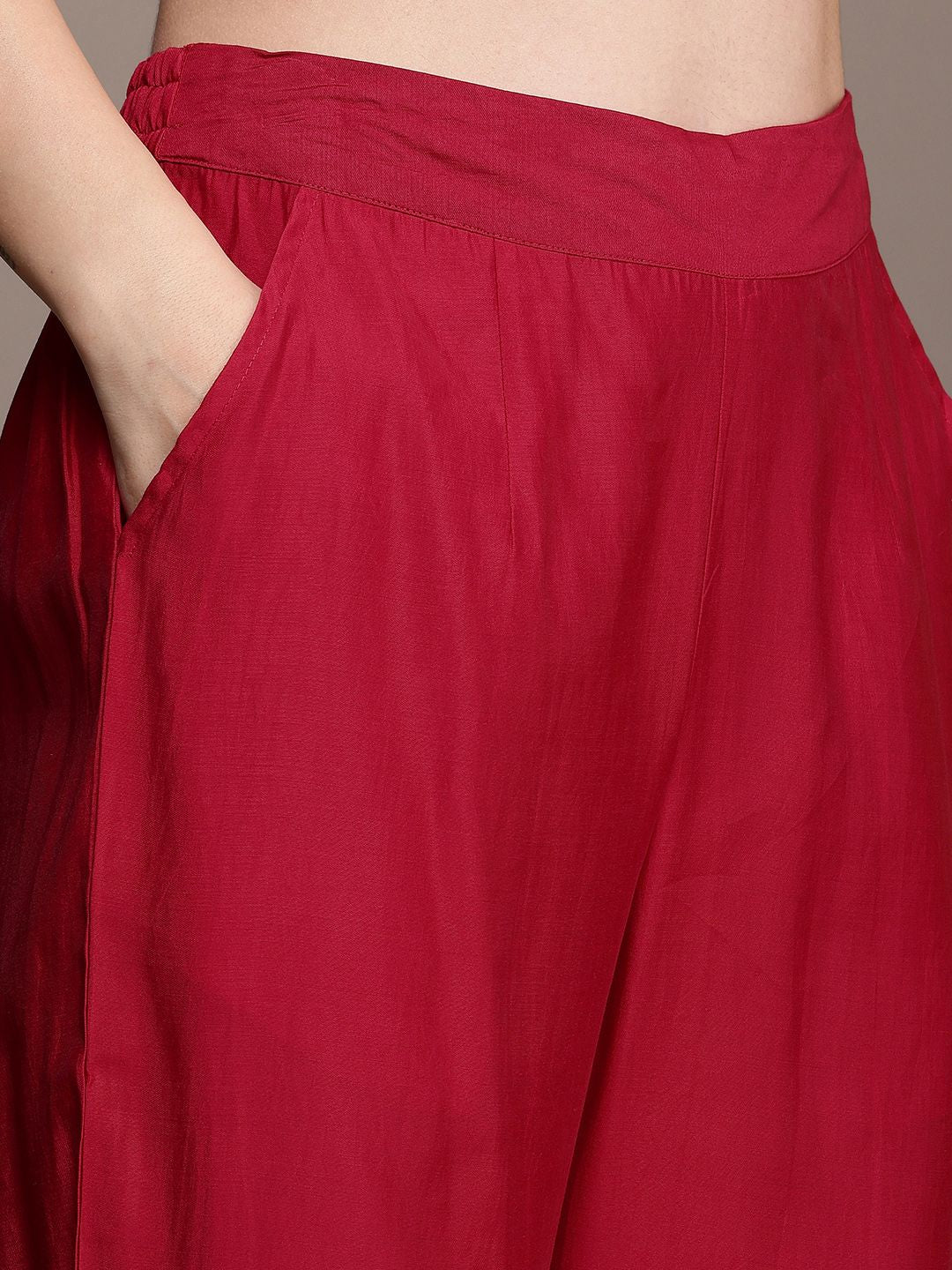 House of Pataudi Jashn Yoke Design Zari Work A-Line Kurta With Trousers & Dupatta