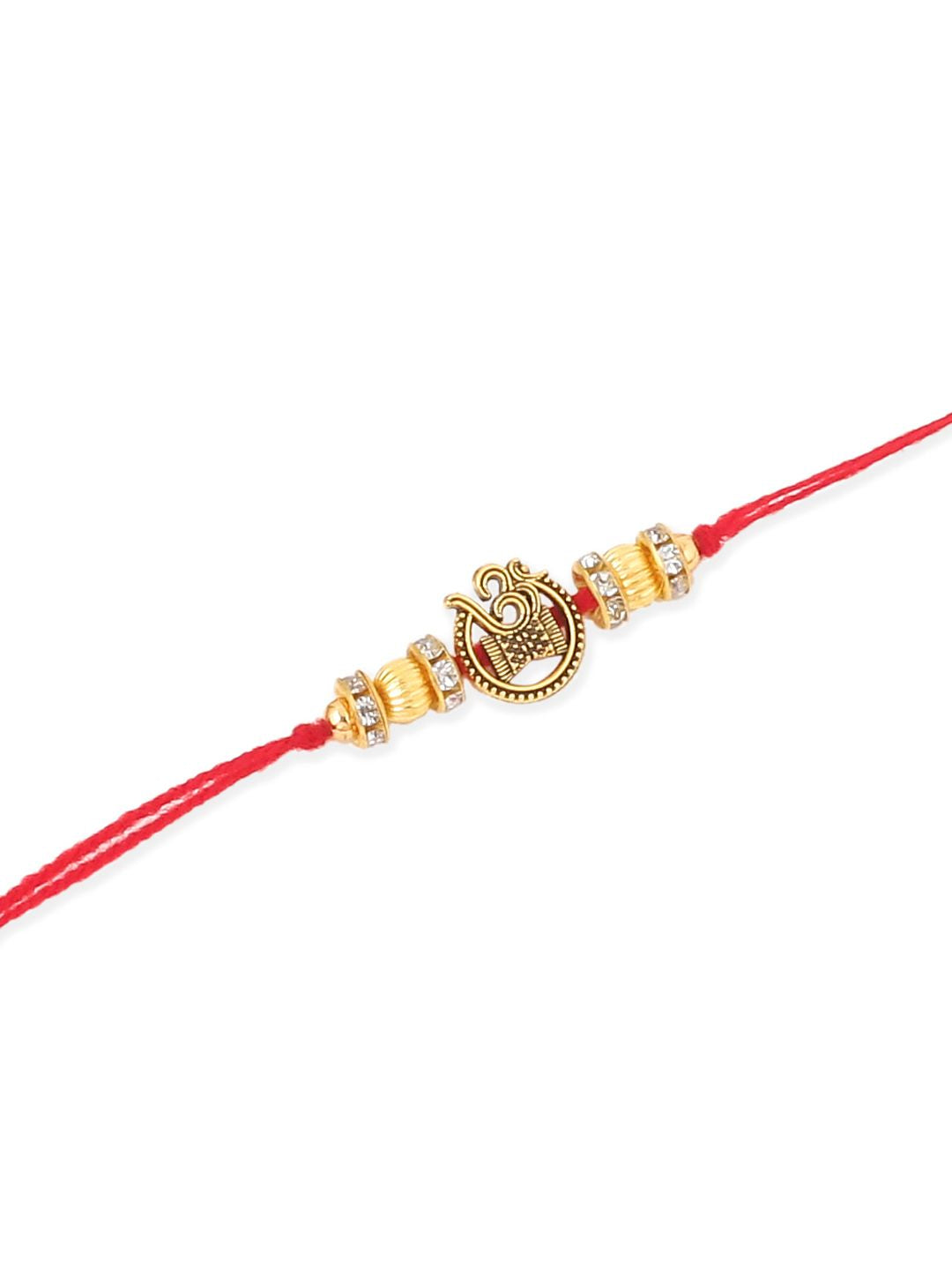 NVR Unisex Set of 4 Artificial Stones Swastik Thread Rakhi with Roli Chawal Chandan Mishri