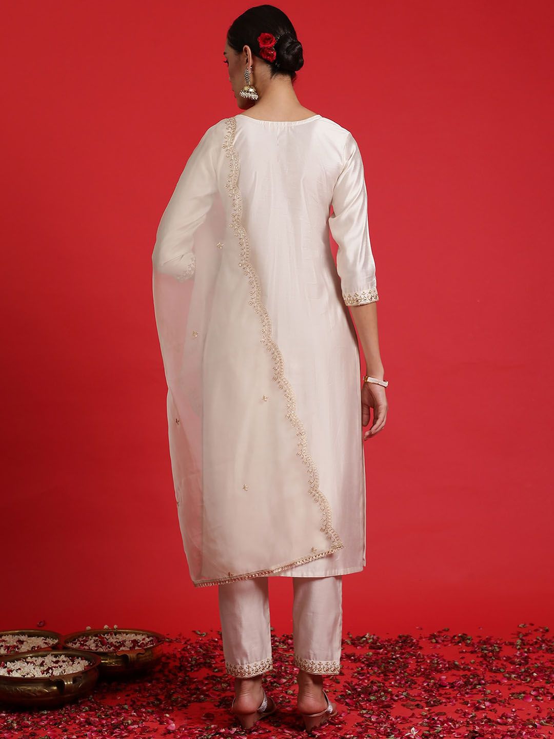 Indo Era Ethnic Motifs Yoke Design Thread Work Kurta With Trousers & Dupatta