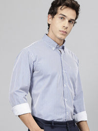 Hancock Standard Slim Fit Striped Button-Down Collar Pure Cotton Casual Shirt