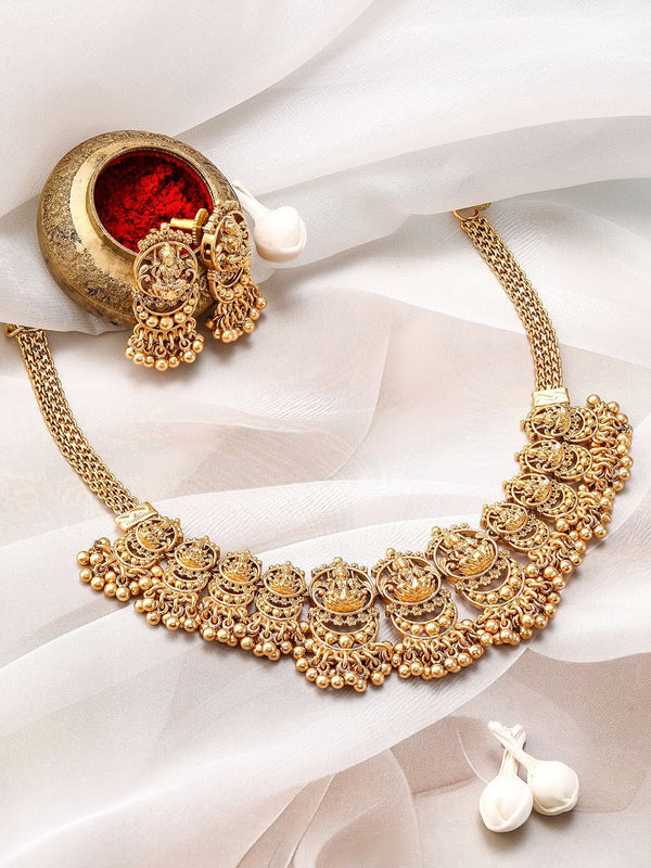 Rubans 22K Gold-Plated Divine Lakshmi Motif Temple Jewellery Set with Intricate Detailing