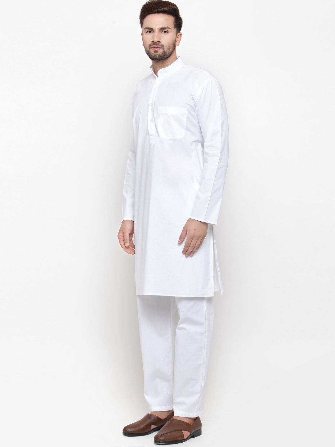 Jompers Band Collar Pure Cotton Kurta with Pyjamas
