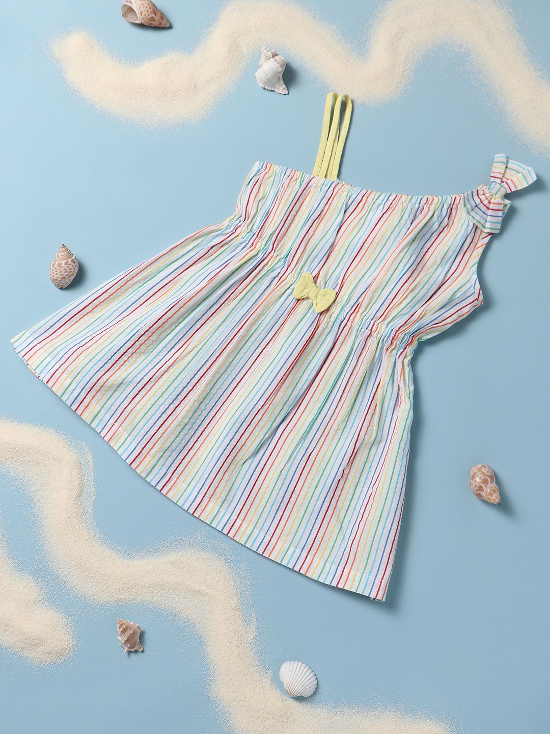 Nauti Nati Girls Multicoloured Striped One Shoulder Cotton Dress
