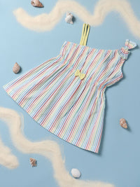 Nauti Nati Girls Multicoloured Striped One Shoulder Cotton Dress