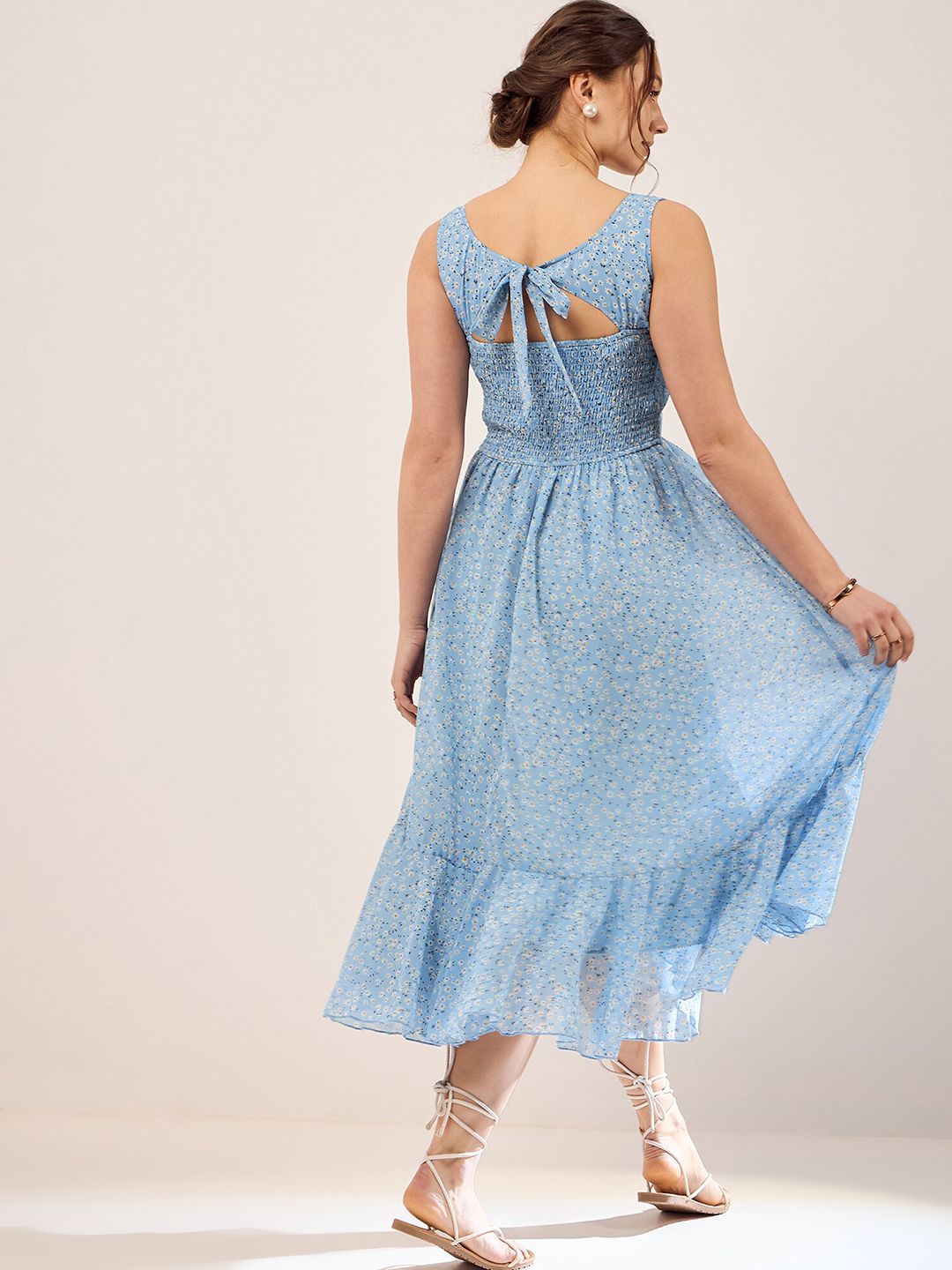 Antheaa Floral Printed Chiffon Fit & Flare Midi Dress