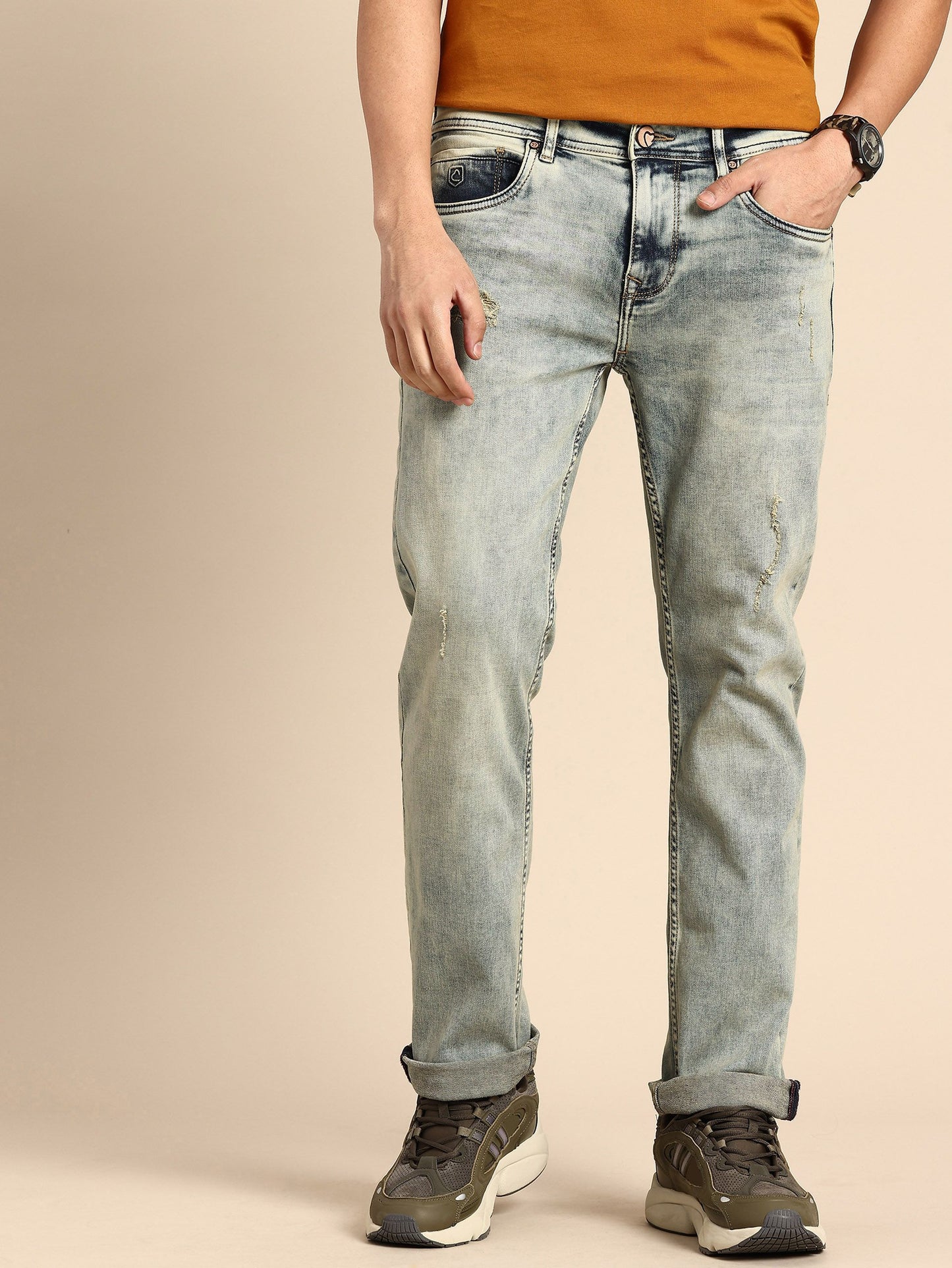 Being Human Men Krypton Straight Fit Low Distress Heavy Fade Stretchable Jeans