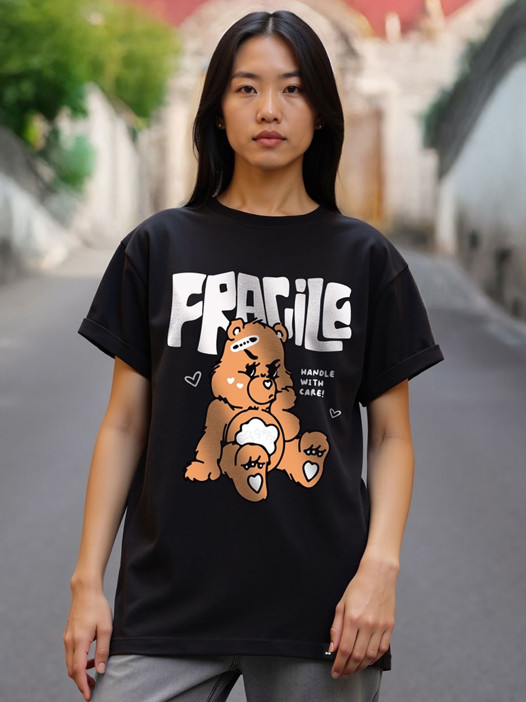 Bewakoof Women Fragile Graphic Printed Boyfriend T-shirt