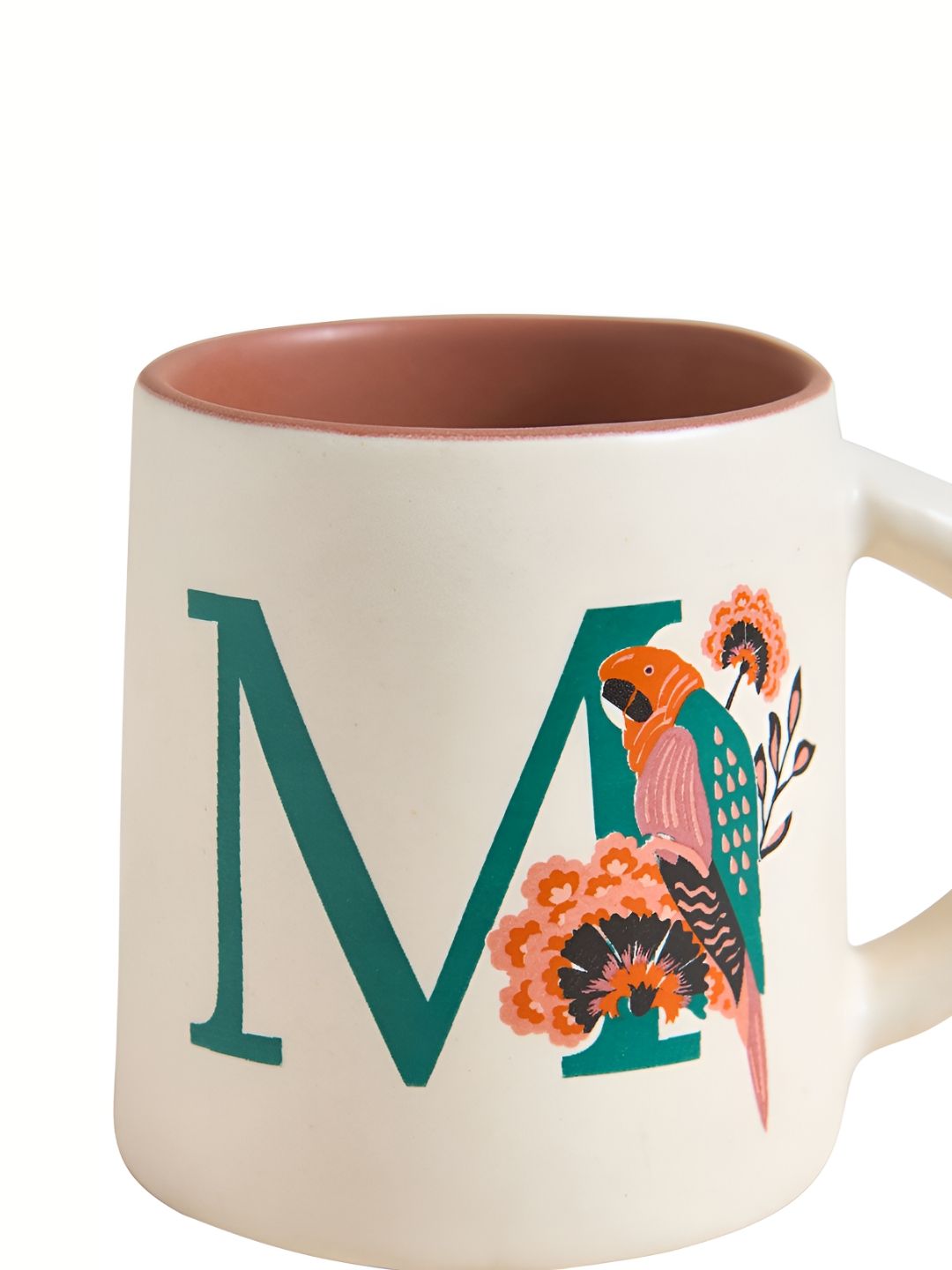 Chumbak Off White & Green Printed Ceramic Glossy Macaw Mug 300 ml