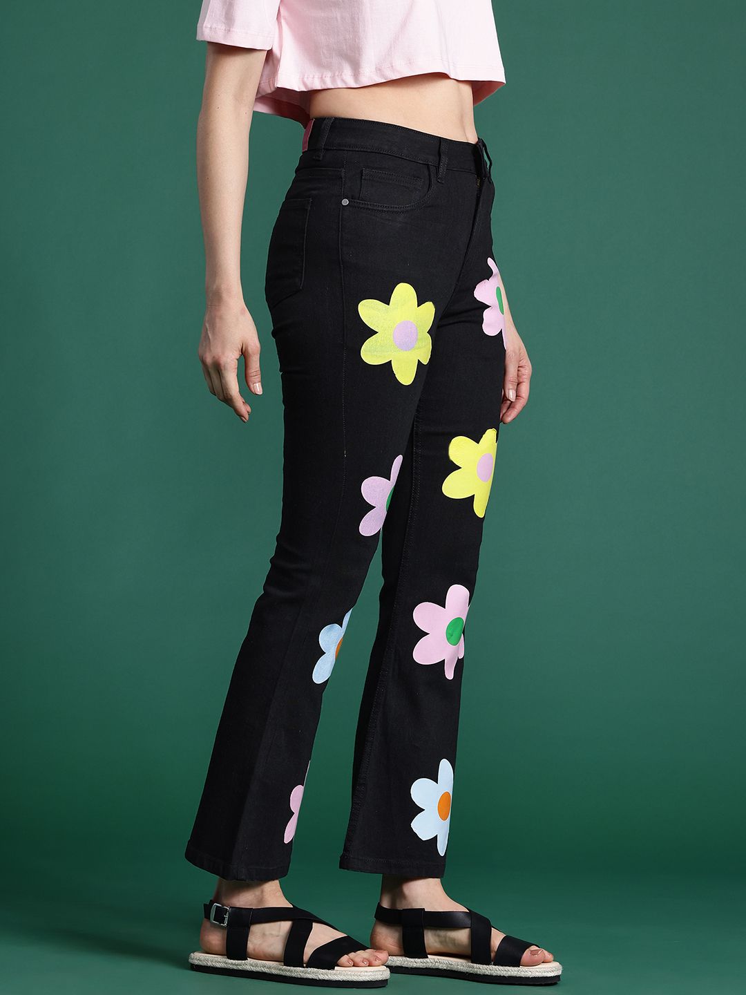 DressBerry Women Bootcut Cut Floral Printed Stretchable Jeans