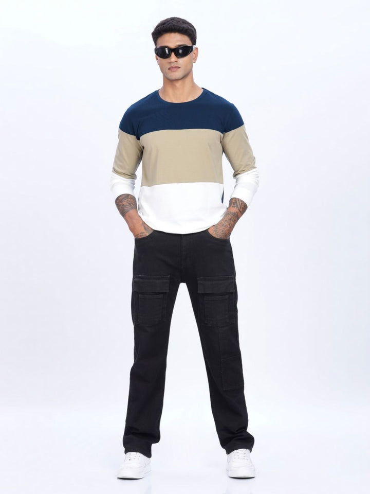 ADRO Men Colourblocked Round Neck Cotton T-shirt
