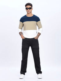 ADRO Men Colourblocked Round Neck Cotton T-shirt