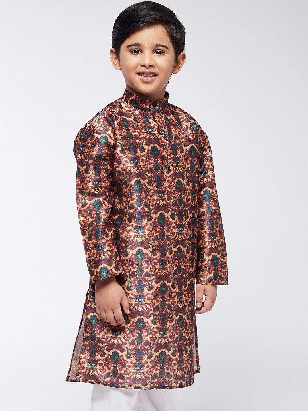 SOJANYA Boys Maroon Ethnic Motifs Printed Kurta