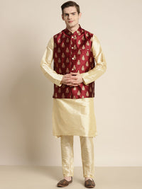 SOJANYA Kurta Motif Etnik Berwarna Emas Lelaki dengan Churidar