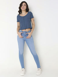 SPYKAR Women Henley Neck Pockets Slim Fit T-shirt