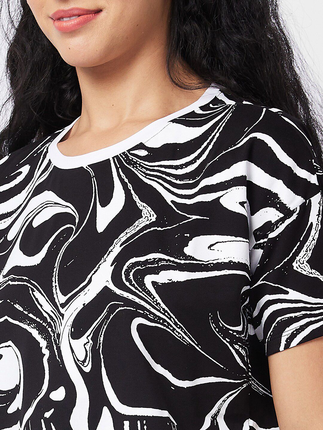 SPYKAR Abstract Printed Round Neck Half Sleeves Cotton Boxy T-shirt