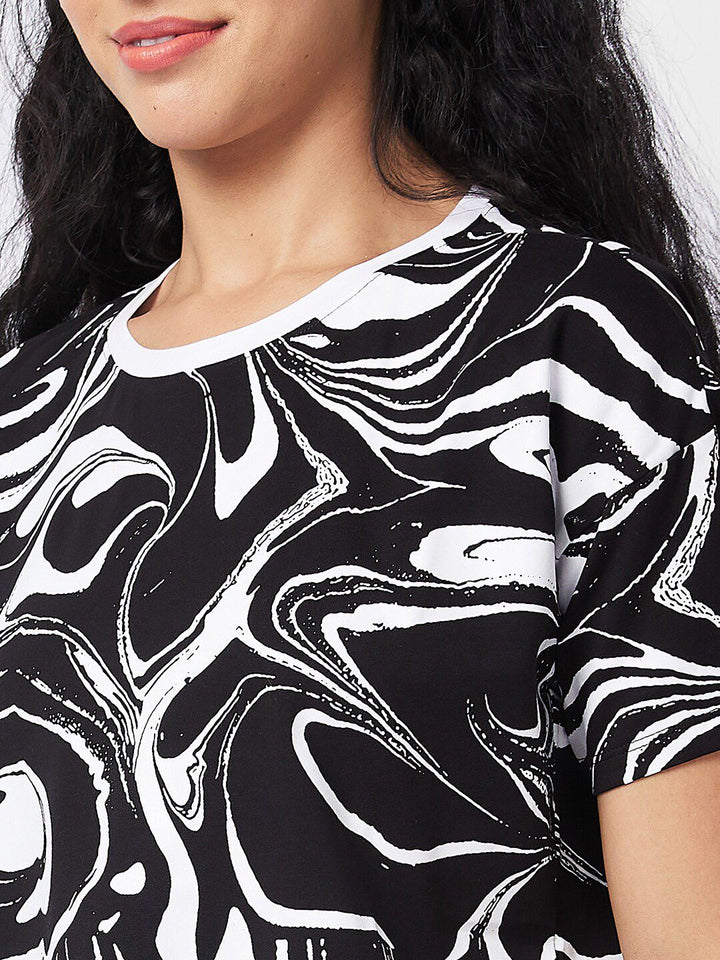SPYKAR Abstract Printed Round Neck Half Sleeves Cotton Boxy T-shirt