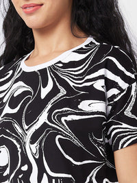 SPYKAR Abstract Printed Round Neck Half Sleeves Cotton Boxy T-shirt