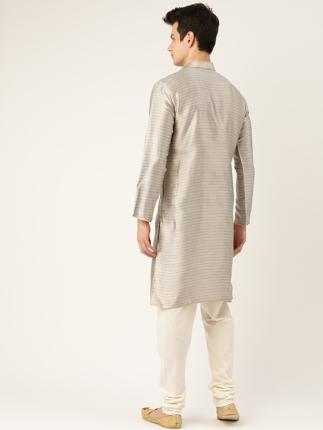 SOJANYA Men Beige & Off-White Woven Design Kurta Lurus