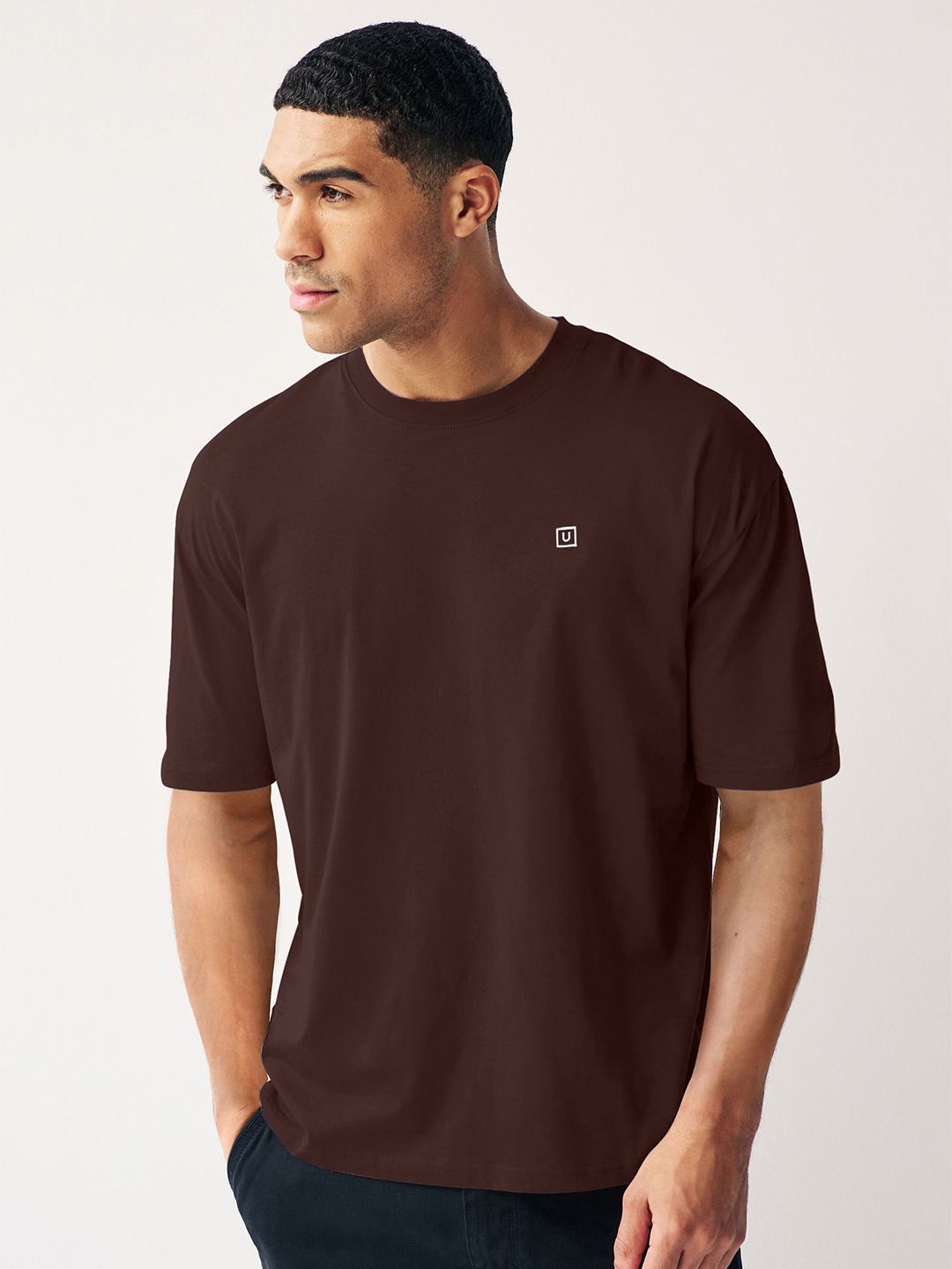 Urbano Fashion Men Solid Round Neck Cotton Oversized T-shirt