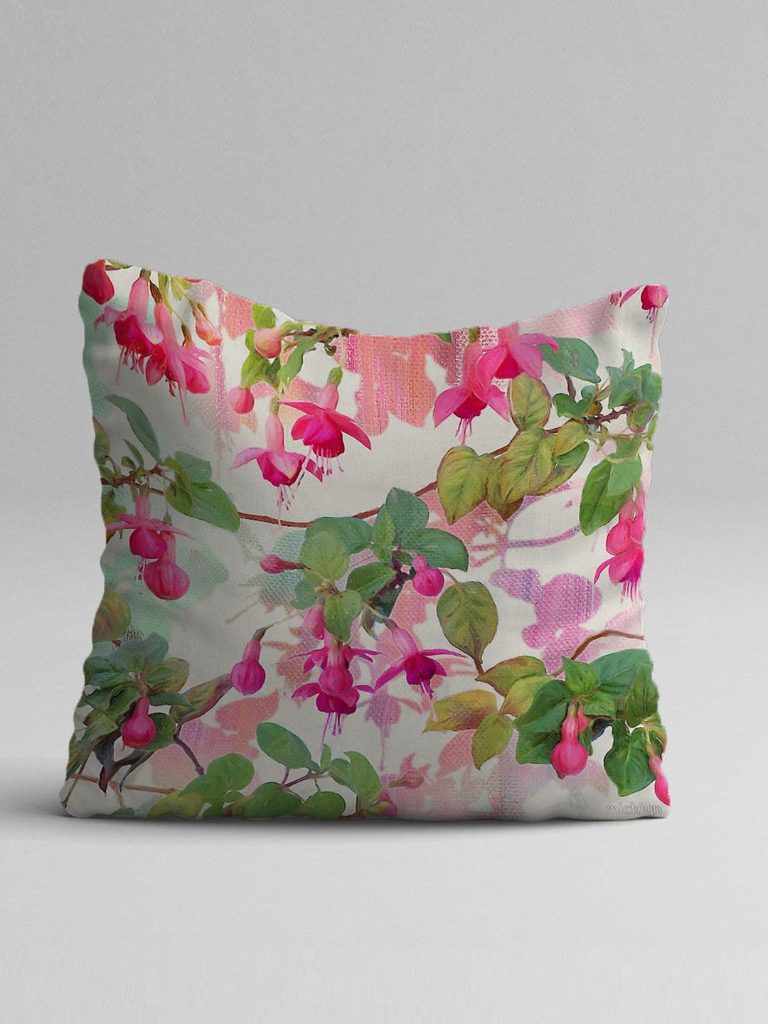 STITCHNEST Green & Pink Set of 5 Floral Square Cushion Covers