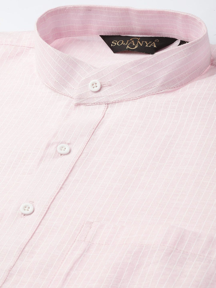 SOJANYA Men Pink & White Striped Straight Kurta