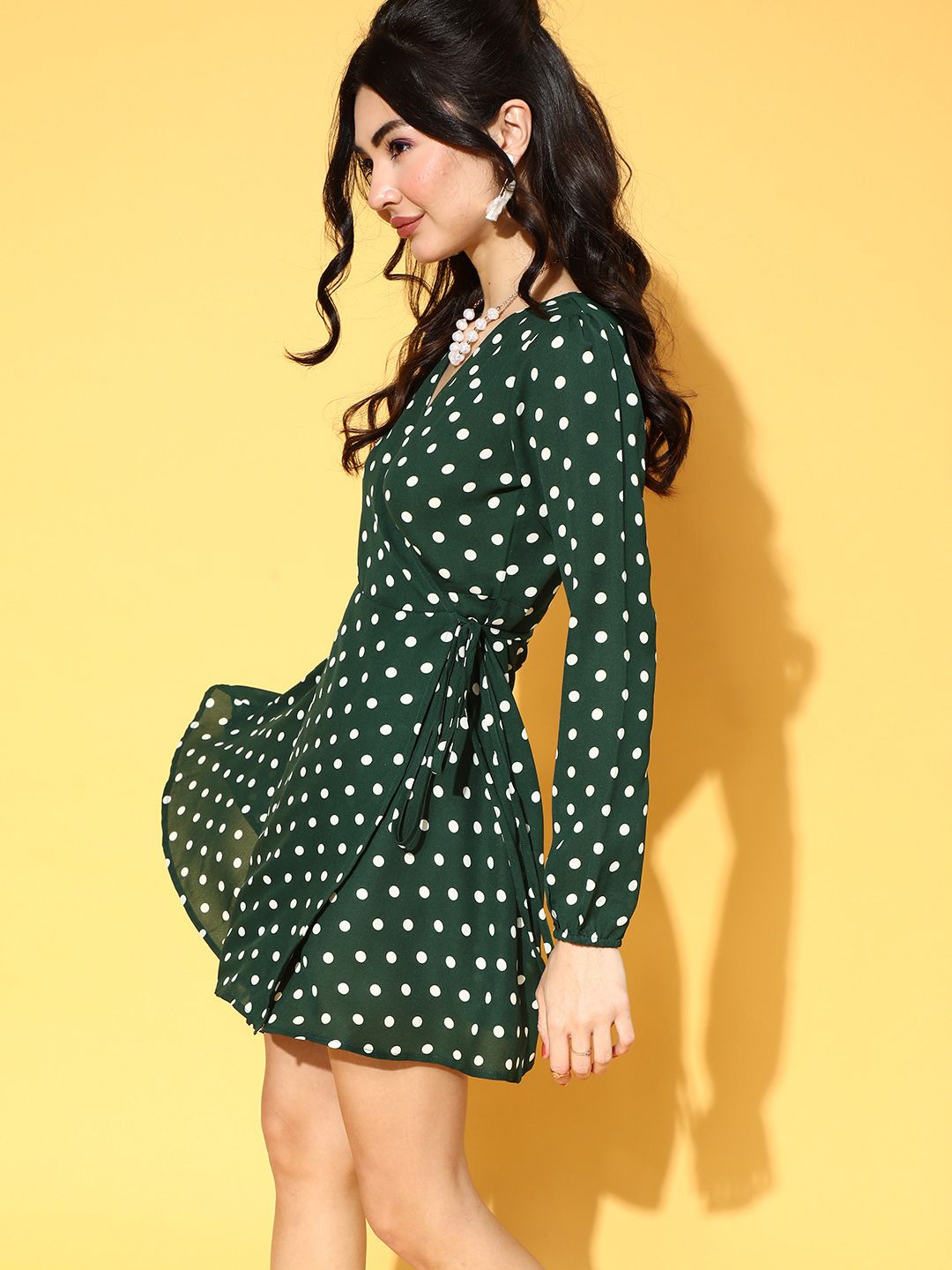 Berrylush Women Gorgeous Green Polka-Dotted Sun Dress