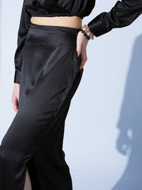 STREET 9 Black Straight Side Slit Midi Skirt