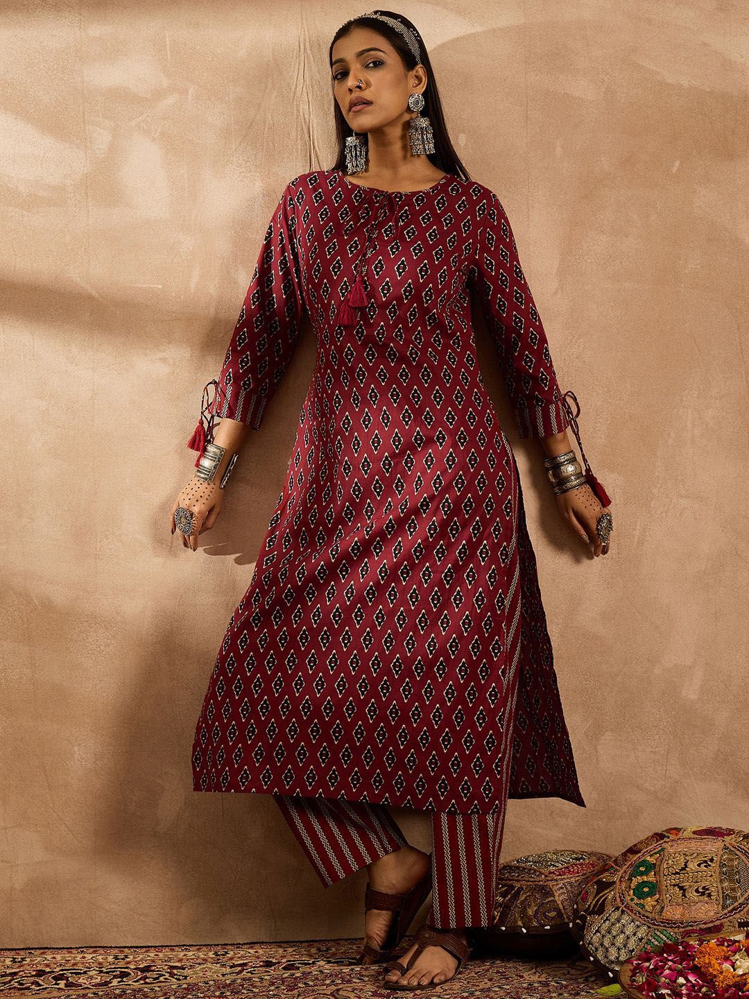 Indo Era Women Ethnic Motifs Printed Regular Pure Cotton Kurta with Palazzos