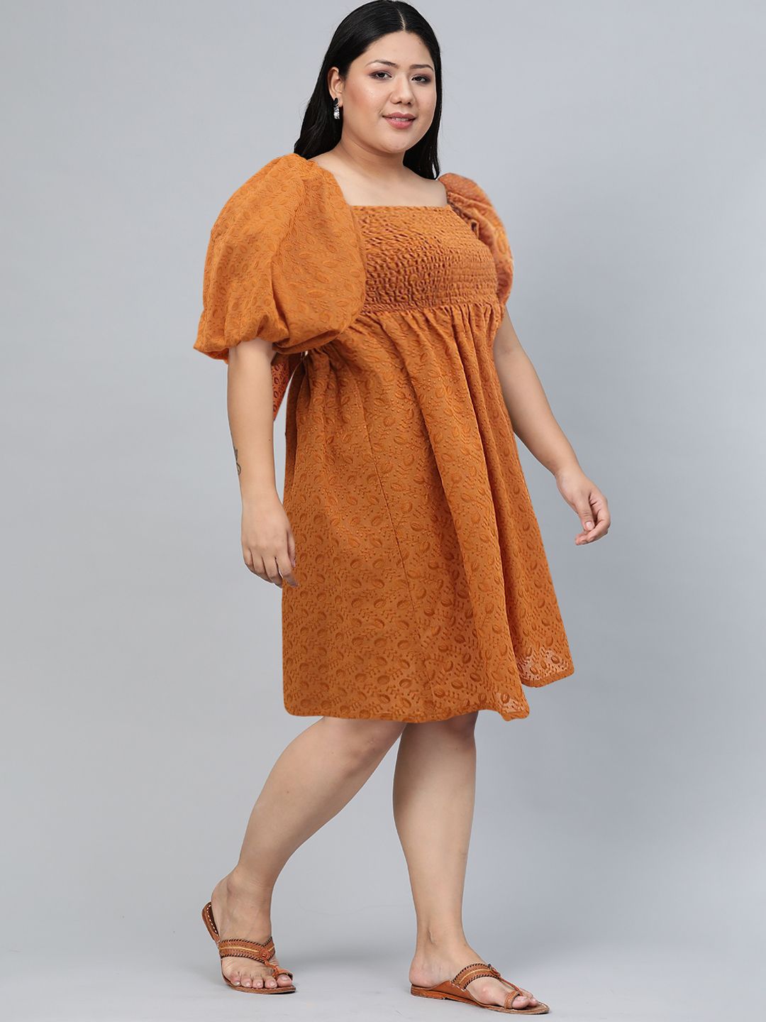Tokyo Talkies Square Neck Self Design Fit & Flare Dress