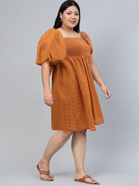 Tokyo Talkies Square Neck Self Design Fit & Flare Dress