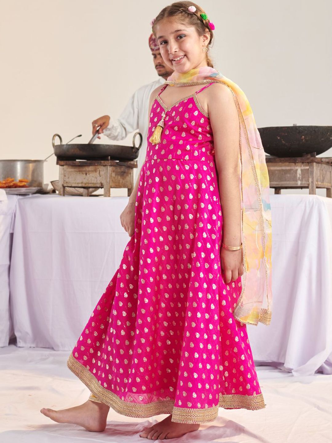 pspeaches Girls Ethnic Motifs Regular Kurta with Trousers & Dupatta