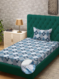 KLOTTHE Blue Geometric Cotton Single Bedsheets