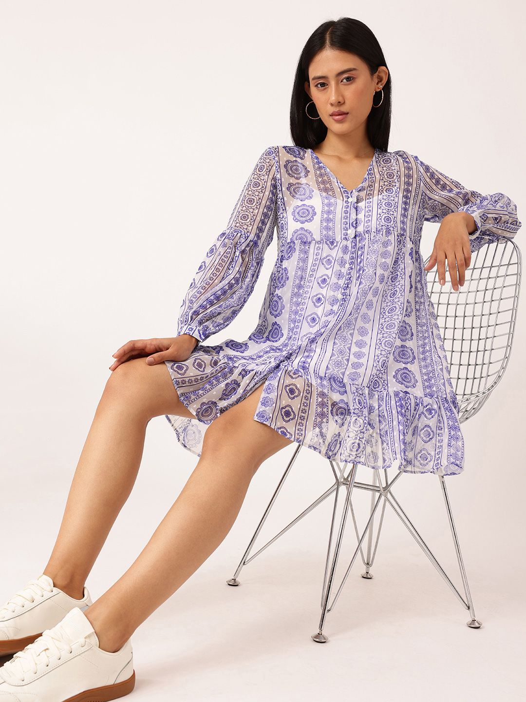 DressBerry Glamorous Chic Printed A-Line Dobby Dress With A Inner Slip