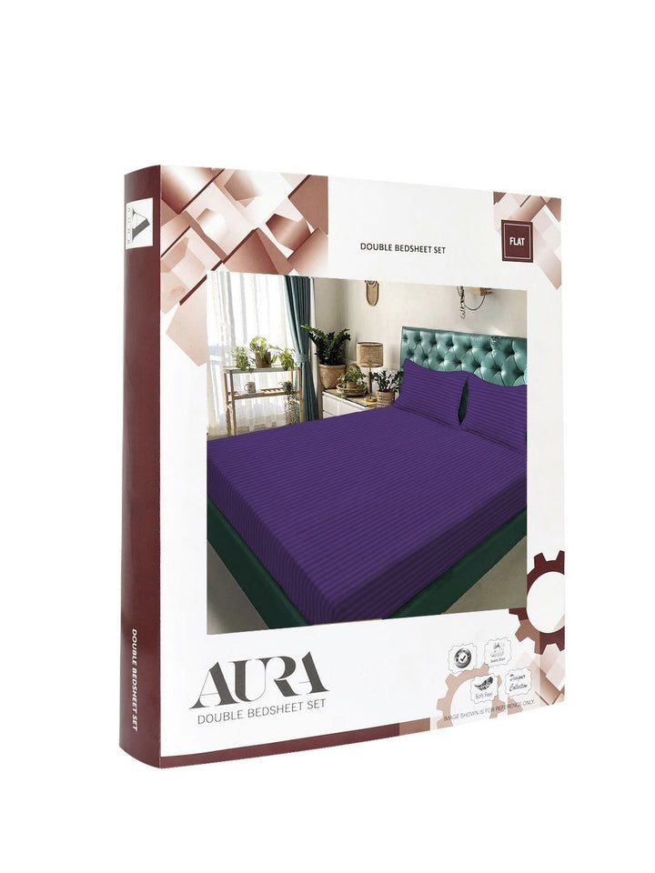 Aura Purple Striped 300 TC Double King Bedsheet Set 2.50 m x 2.25 m